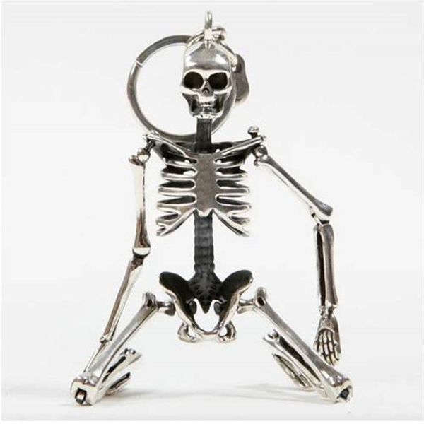

foldable skeleton pendant key chain for men women antique silver color metal alloy skull bag charm key ring car keychain keyring2489
