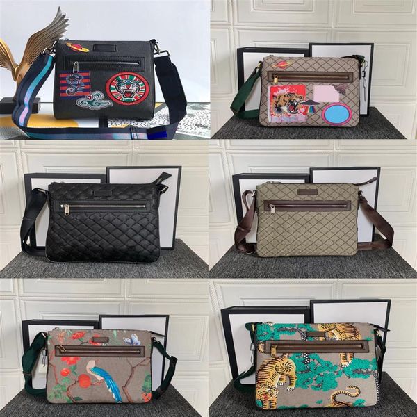 

messenger bags pouches printed and embroidery tiger bird shoulder real leather crossbody handbag bag for man345e