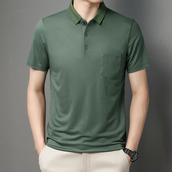 

men's polos browon brand polo shirt men summer solid color turn-down collar business casual men polo short sleeve pocket men clothing 2, White;black