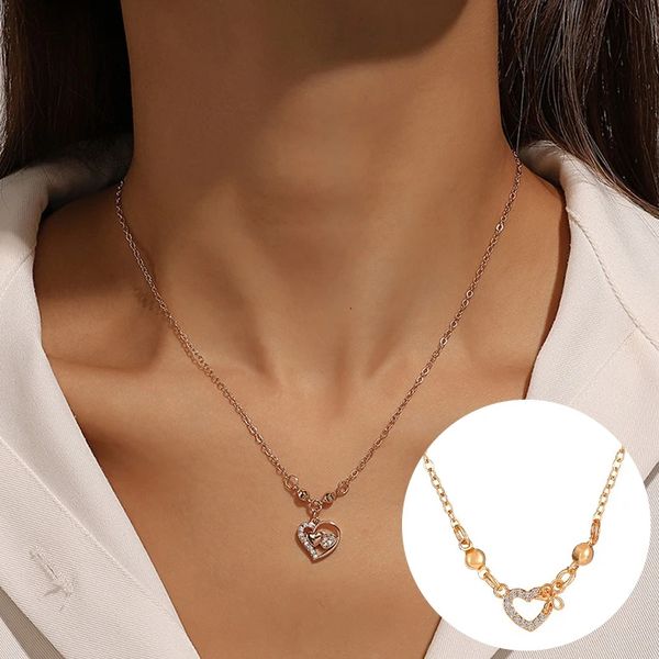 

exquisite zircon heart women necklace simple romantic crystal pendant gold color clavicle chain wedding valentine's day jewelry, Silver