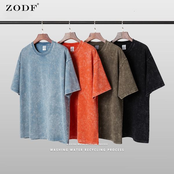 

mens tshirts zodf mens washed 330gsm cotton tshirts male heavy weight hip hop solid tees streetwears for summer hy0105 230316, White;black