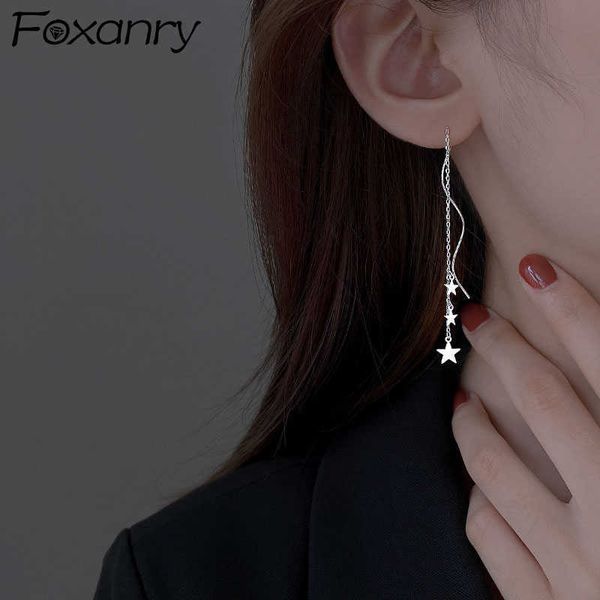

charm anry prevent allergy silver color drop earring for women trendy elegant charming simple long tassel star bride jewelry l230315, Golden
