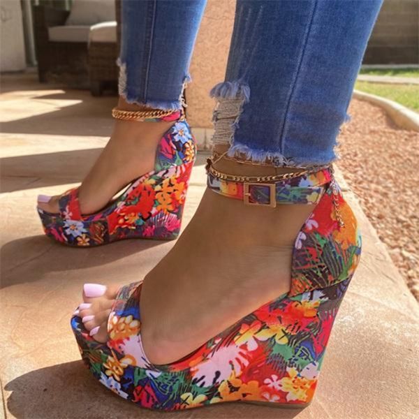 

sandals girls summer design party women shoes high heels buckle ankle strap sandals women flowers open toe sandals 230316, Black