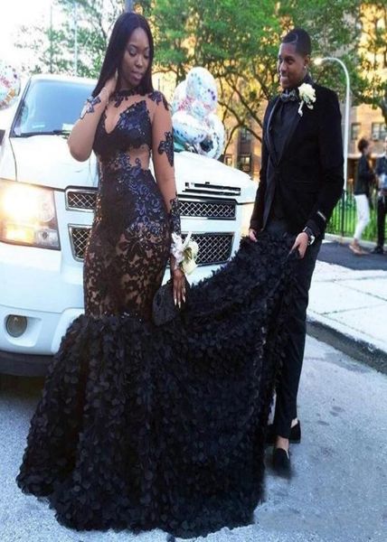 

2018 luxury black mermaid prom dresses high neck long illusion sleeves back zipper plus size custom made formal evening gowns7046312