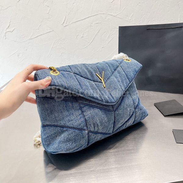 

evening bags fashion denim flap shoulder bag women crossbody totes backpack loulou purse handbags seam leather ladies metal chain clamshell