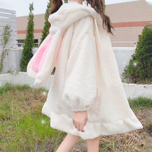 

women's hoodies sweatshirts rabbit ears hoodies women zip-up sweatshirts coat long lantern sleeve hooded lolita cute sweet girls haraju, Black