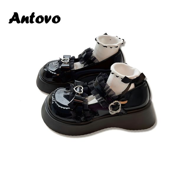 

dress shoes antovo lolita shoes latform loafers mary jane shoes women retro british small leather shoes bow tie lolita small leather shoes 2, Black