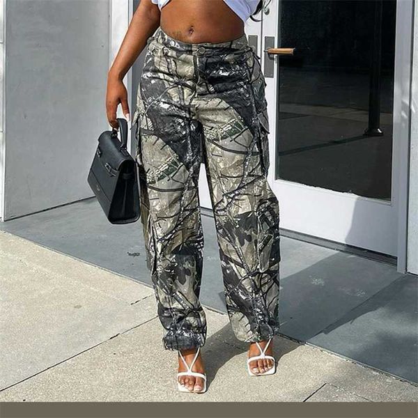 

womens designer clothing 2023 summer pants new camouflage loose casual zipper pocket pants, Black;white