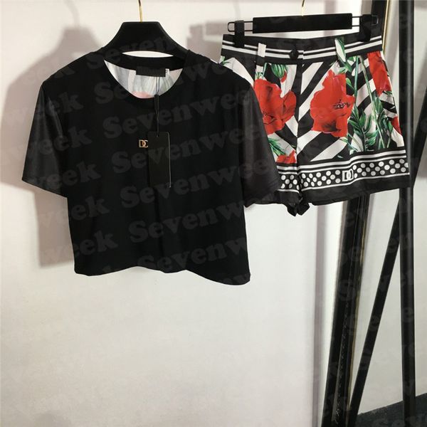 

striped flower women shorts t shirt sets back print short sleeve tees summer clothing set fashion loose short pant two piece, White