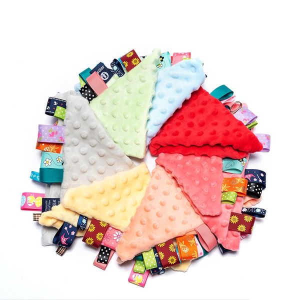 

baby tags handkerchief security blankets baby soothing plush blanket with colorful tags square sensory toys 10*10 inches for 0-36 months bab