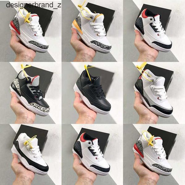 

kids basktbasll fragments x jumpman iii sneakers se dnm katrina toddler 3th fire red white laser orange children boy girls basketball shoes, Black