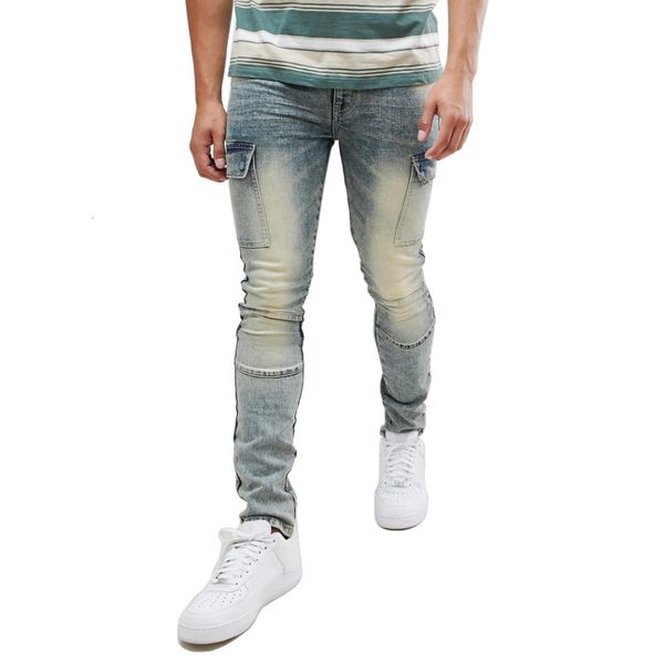 

men's jeans fashion men cargo biker jeans design stretch hip hop skinny jeans y0771 230316, Blue