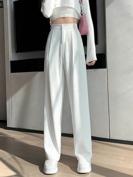 

women's pants capris casual high waist loose wide leg pants for women spring autumn female floor-length white suits pants ladies long t, Black;white