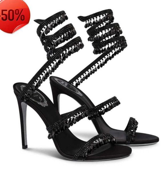 

wedding dress ysl sandal women high heels shoes romantic lady chandelier nude stiletto sandals jewelry sandalies ankle stra2366092, Black