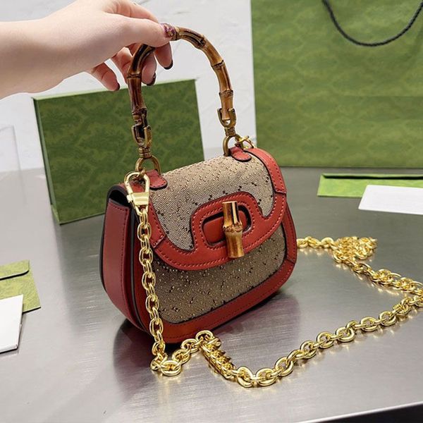 

women handbag mini bamboo bag vintage small shoulder purses classic interlocking crystal letter canvas leather crossbody fashion removable c