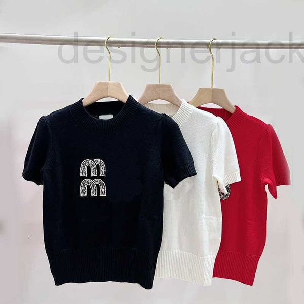 

women's knits & tees designer 23 spring summer new products heavy industry letters with diamonds temperament bubble sleeve short round, White