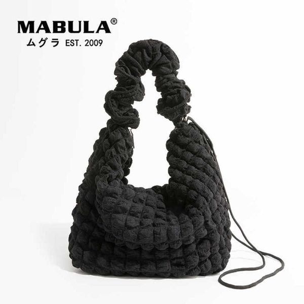

bubble shape polyester women shoulder bag fashion lightweight underarm hobo purses drawstrap handle solid tote handbag 230315