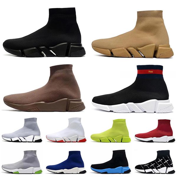 

men women designer paris sock shoes sneakers slip-on fly knit triple white red pink brown graffiti platform high ba trainers sneakers 36-45