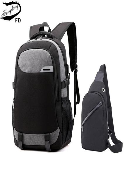

fengdong big school bags for teenagers boys waterproof large school backpack usb charge boy sling chest bag set reflective strip l1184410