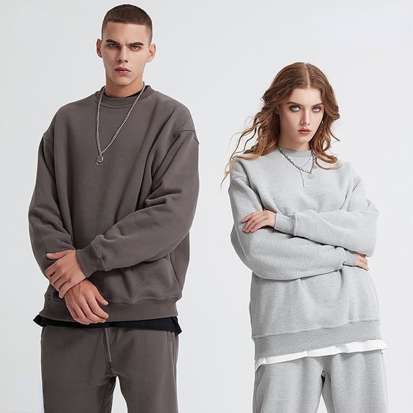 

womens two piece pants autumn and winter polar fleece solid color round neck sweater suit loose plus velvet thick brand sweater 230316, White