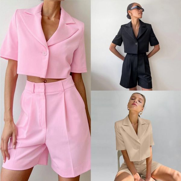 

summer women blazer suit fashion new in slim casual blazers sets female clothing solid color 2 pieces, Black;red