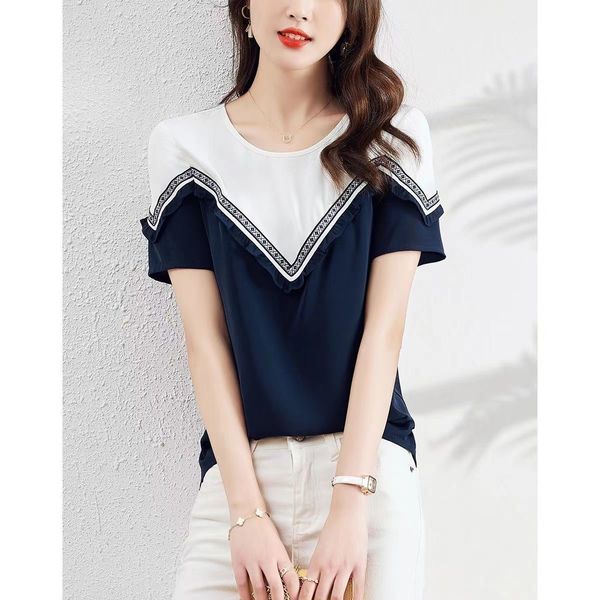 

women's t-shirt woman summer style t-shirts lady casual short sleeve o-neck patchwork tshirts zz1344 230317, White