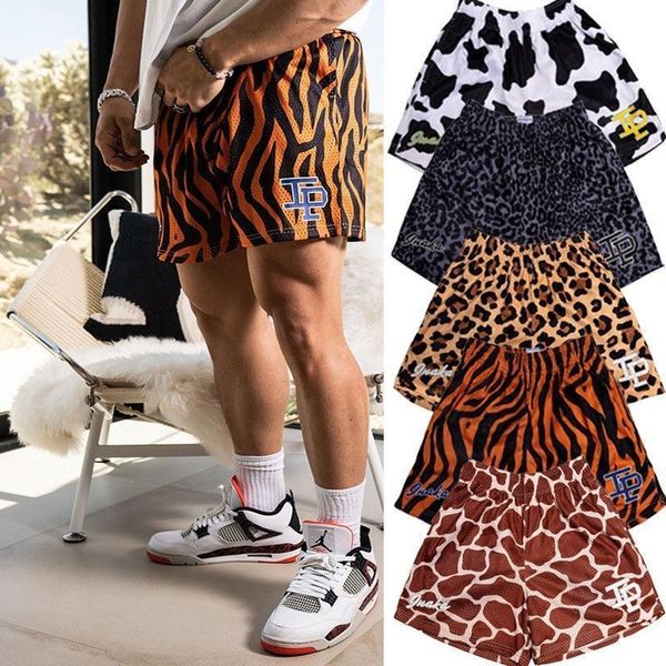 

men's shorts summer fashion brand inaka power leopard print and women's casual high street loose sports basketball cropped pants23, White;black