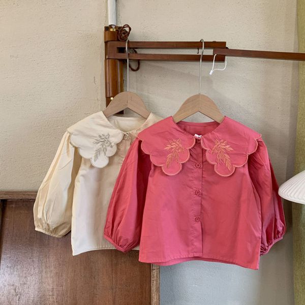 

kids shirts spring children embroidery turn-down collar shirts girls casual cotton shirt 230317, White;black