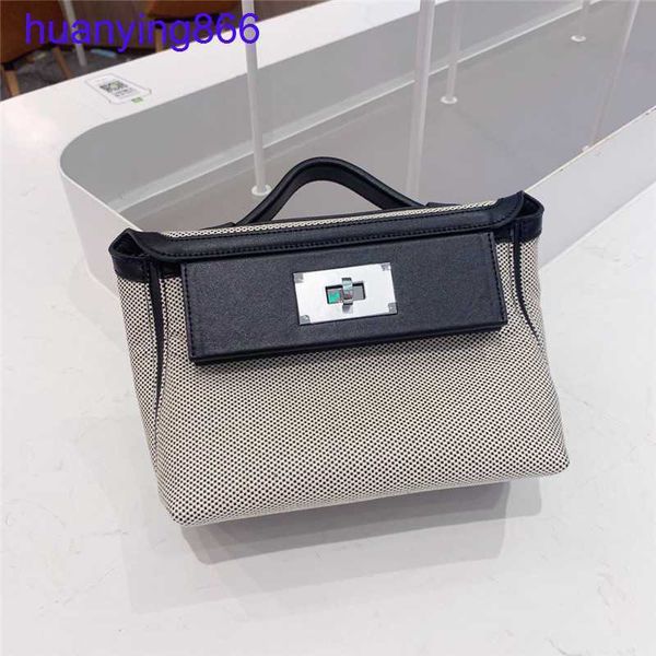 

h luxurys handbags herms's 2424 women's bag fashion women's square bag mini2424 canvas with cowhide one shoulder oblique stra