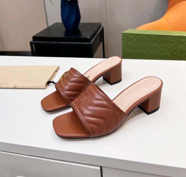 

classic designer women half slippers cowhide leather suede thick heels metal slides woman shoe beach lazy sandals high heeled shoes large si, Black