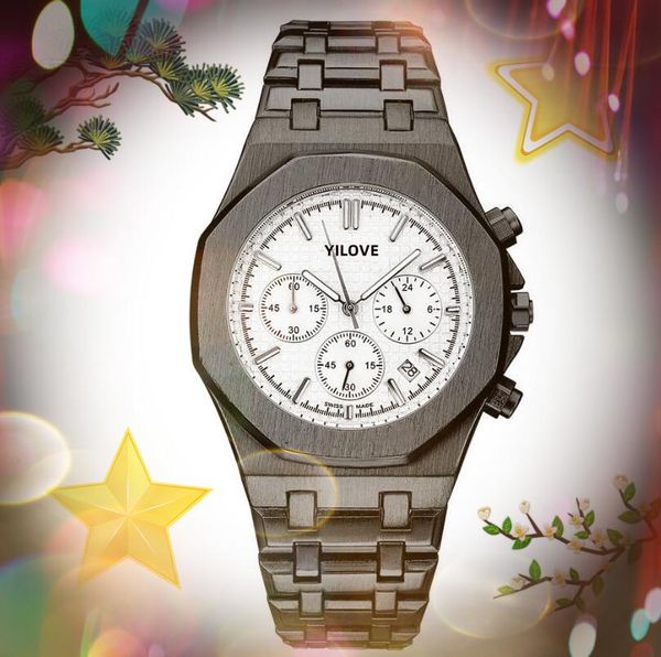 

recommended men's chronograph no-mechanical quartz watch stainless steel band men clock full functional six pins classic atmosphere goo, Slivery;brown