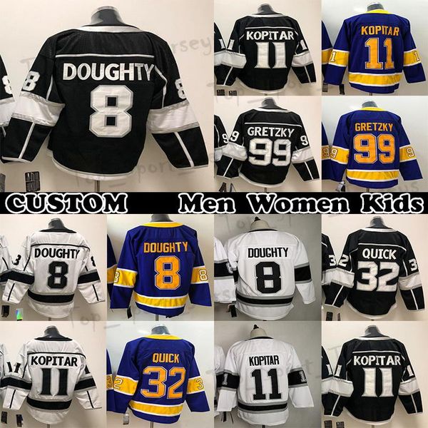 

hockey jersey 11 anze kopitar 8 drew doughty 32 jonathan quick 99 wayne gretzky custom mens womens youth any name any number show logo on th, Black;red
