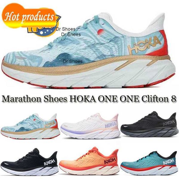 

2023 sandals outdoor fashion women men running shoe hoka one clifton 8 real teal fiesta black white marathon training sneakers casual shoe