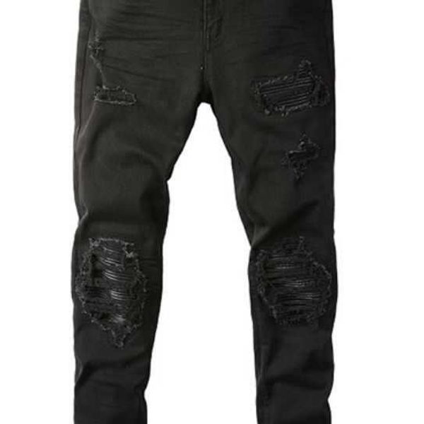 

jeans mens am1r1 trousers pants mirri ripped fashion designer brand new men's white embroidery patch elastic slim denim hip hop high 4b, Blue