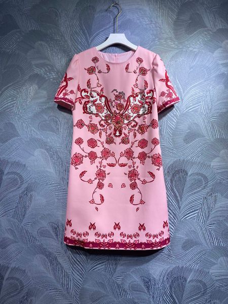 

dress 2023 original designer fashion animal print handmade beaded spring/summer short sleeve loose round neck dress s-xl, Black;gray