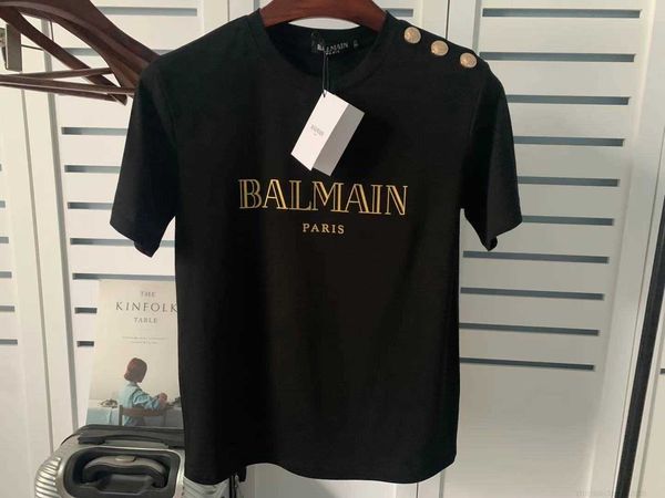 

designer luxury coats ss spring and summer new bal short sleeve shoulder gold button bronzed letter cotton tshirt lovers classic phepo, Black;white