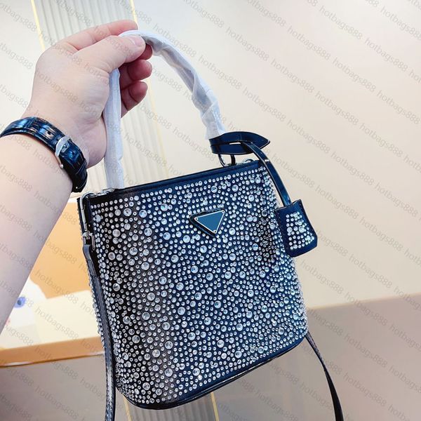 

designer bag nylon tote bag shiny diamonds bucket handbags women crossbody dinner bags rhinestone designer purse triangle sequins totes full
