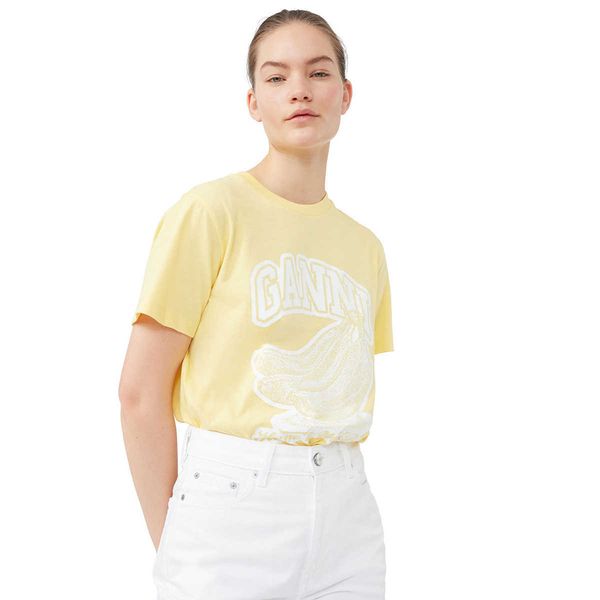 

ganni 2023ss women designer t-shirt fashion printed yellow short sleeve tees, White
