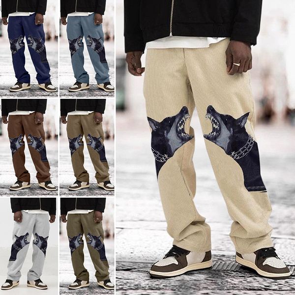 

men s pants spring and autumn fashion print dog head casual loose 230317, Black
