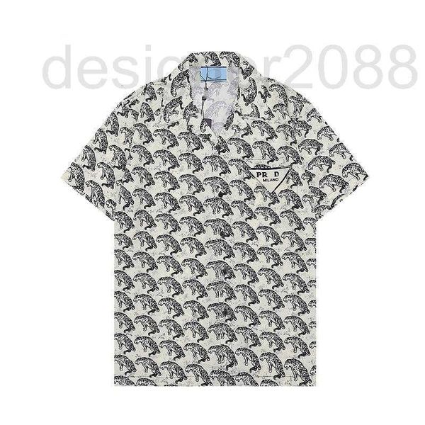 

men's casual shirts designer shirt lapel fashion triangle plate brand high-quality cotton lined digital full body pattern printed short, White;black