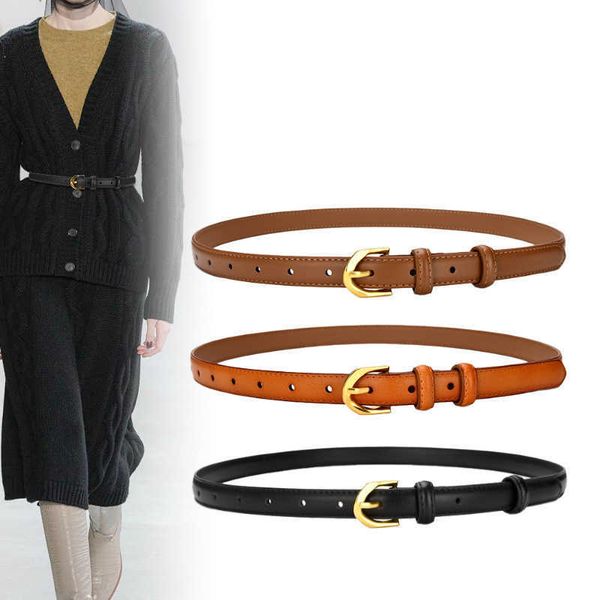 

belts women's cow thin leather belt pin buckle decoration versatile jeans belt women, Black;brown