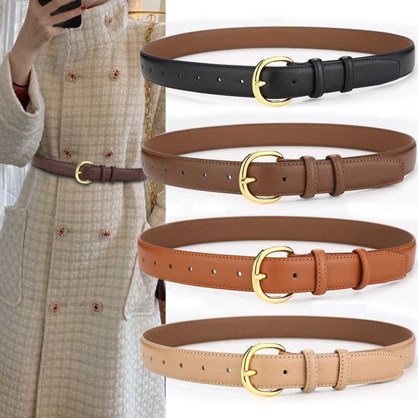 

belts 2022 new women's fashion versatile two-layer cowhide thin with dress skirt student trouser belt, Black;brown