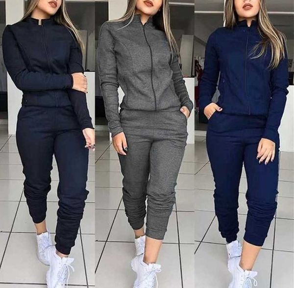 

women's tracksuits women 2 pcs tracksuit sports long sleeve sweatshirts thin fleece joggers suits running set workout gym spring sports, Gray