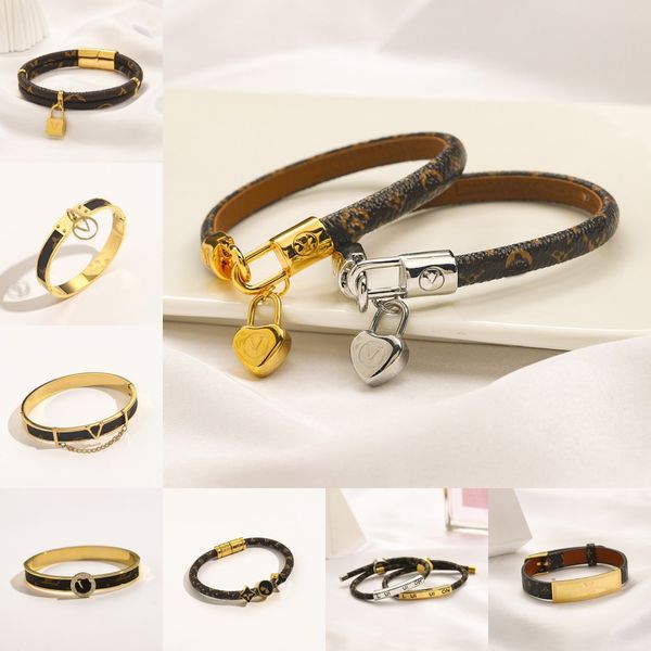 

charm bangle bracelets women designer jewelry leather 18k gold plated stainless steel bracelet womens wedding cuff jewelry accessories, Black