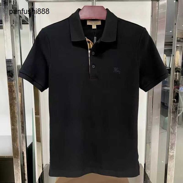 

burbry casual jacketeuropean station summer pearl cotton embroidery battle horse logo mesh front style men's casual polo shirt with sho, White;black