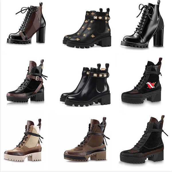 

2023 martin desert boot high heels ankle boots women leather boots vintage print jacquard textile classic fashion platform ankle boot outsol, Black