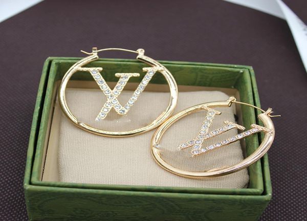 

fashion women 18k gold plated designer ear stud earrings brand designers geometry letters crystal hoop earring wedding jewerlry fo2265216, Golden;silver