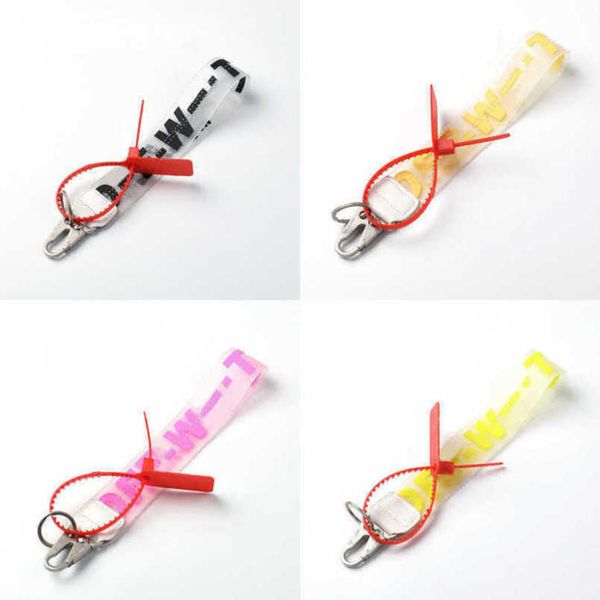 

key luxury offs rings brand keychains clear rubber jelly letter print keys ring fashion men women canvas keychain camera pendant belt 3.5x25, Silver