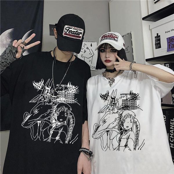 

mens tshirts black demon punk gothic anime print clothes streetwear tshirt harajuku y2k oversized t shirt retro korean style 230317, White;black