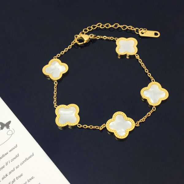 

white black clover charm bracelet jewelry for women gift, Golden;silver